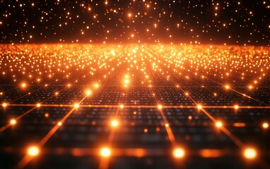 Obraz premium Cyber Grid A glowing, pixelated grid stretching into the distance. Generative AI