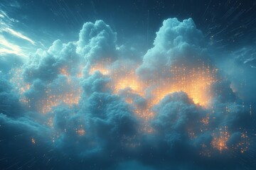 Fototapeta premium Clouds Soft, glowing digital clouds in a futuristic design. Generative AI