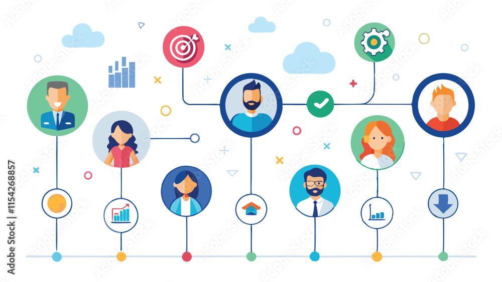 Fototapete visual representation of interconnected data flow showcasing individuals, technology, and growth in 