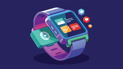 Modern wearable smartwatch featuring vibrant interface and health tracking capabilities displayed in a vector illustration
