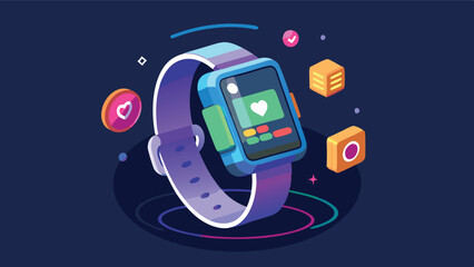 Modern wearable smartwatch featuring vibrant interface and health tracking capabilities displayed in a vector illustration