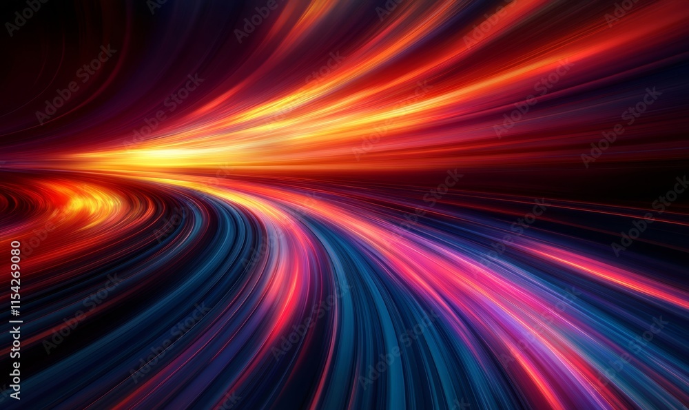 Poster trails twisting through a void in vibrant tones. generative ai