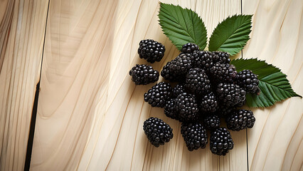 Fresh blackberries on wooden background