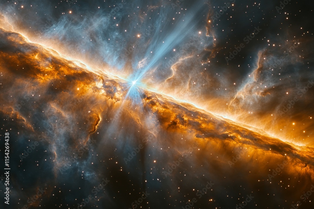 Poster celestial rays of light radiating from a distant star. generative ai