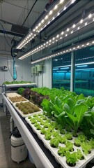 Hydroponic Garden System Growing Fresh Vegetables in a Well-Lit Indoor Space. Generative AI