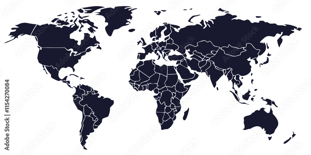 Leinwandbilder world map vector illustration showcasing geographical boundaries and regions from different continen
