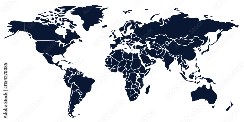Fototapete World map vector illustration showcasing geographical boundaries and regions from different continents in a modern design