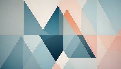 Obraz premium Formas geométricas en tonos de azul, gris y melocotón dispuestas en una composición abstracta en capas