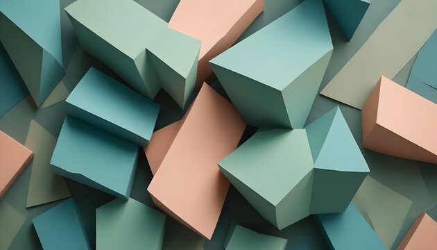 Formas geom&eacute;tricas en tonos de azul, gris y melocot&oacute;n dispuestas en una composici&oacute;n abstracta en capas
