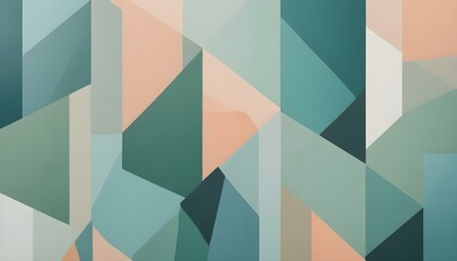 Fototapeta premium Formas geométricas en tonos de azul, gris y melocotón dispuestas en una composición abstracta en capas