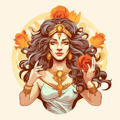 Powerful Goddess Durga with Lion Isolated Vector Illustration