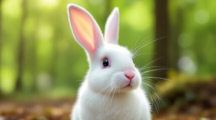 Adorable White Rabbit in a Natural Forest