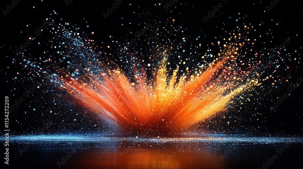 Poster colliding in slow-motion with bright colors. generative ai