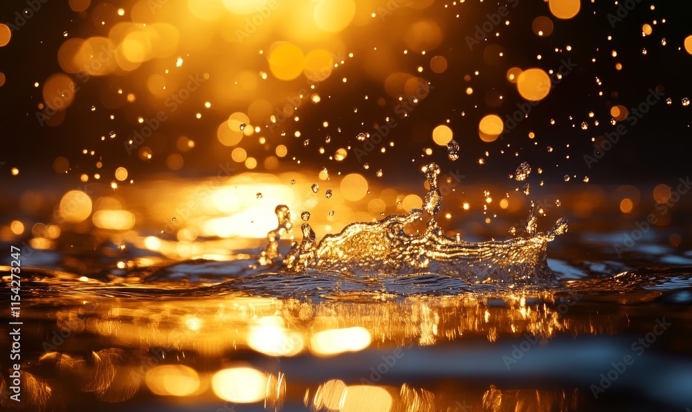 Poster bokeh-style lights reflecting across a liquid surface. generative ai