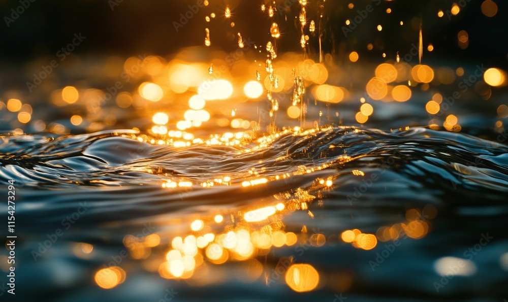 Poster bokeh-style lights reflecting across a liquid surface. generative ai