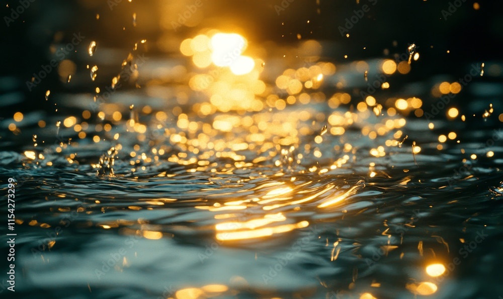 Poster bokeh-style lights reflecting across a liquid surface. generative ai