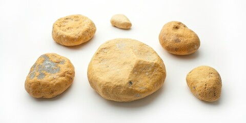 Set of Basalt Stones - Different Sizes and Angles on White Background with Natural Textures
