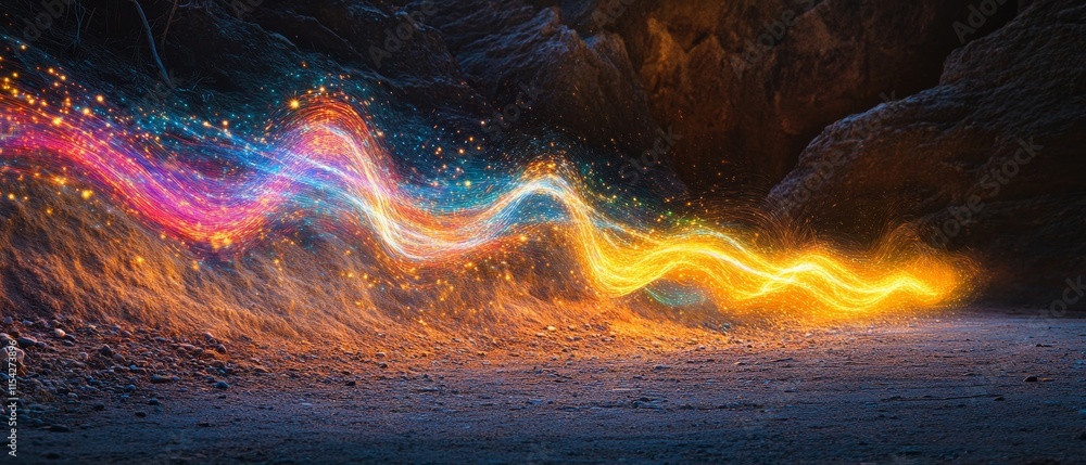 Poster energy lines through space, creating vibrant light trails. generative ai
