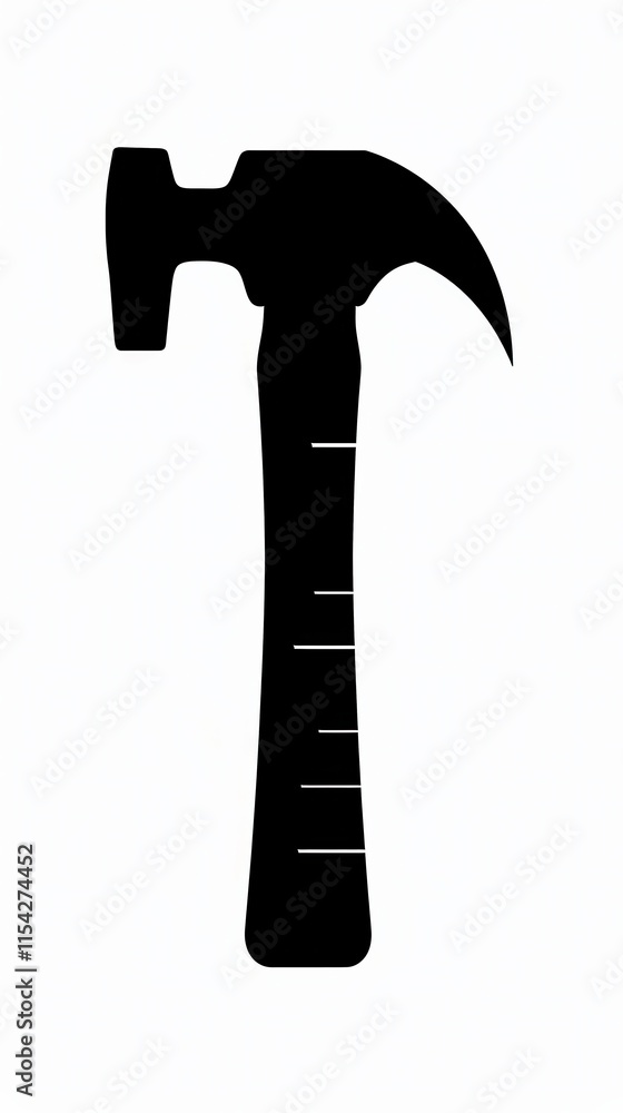 Poster stylized black and white vector illustration of a hammer on a white background with minimalistic des