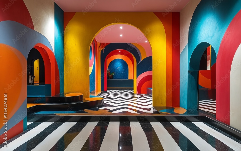 Poster bold, colored stripes forming patterns across the space. generative ai