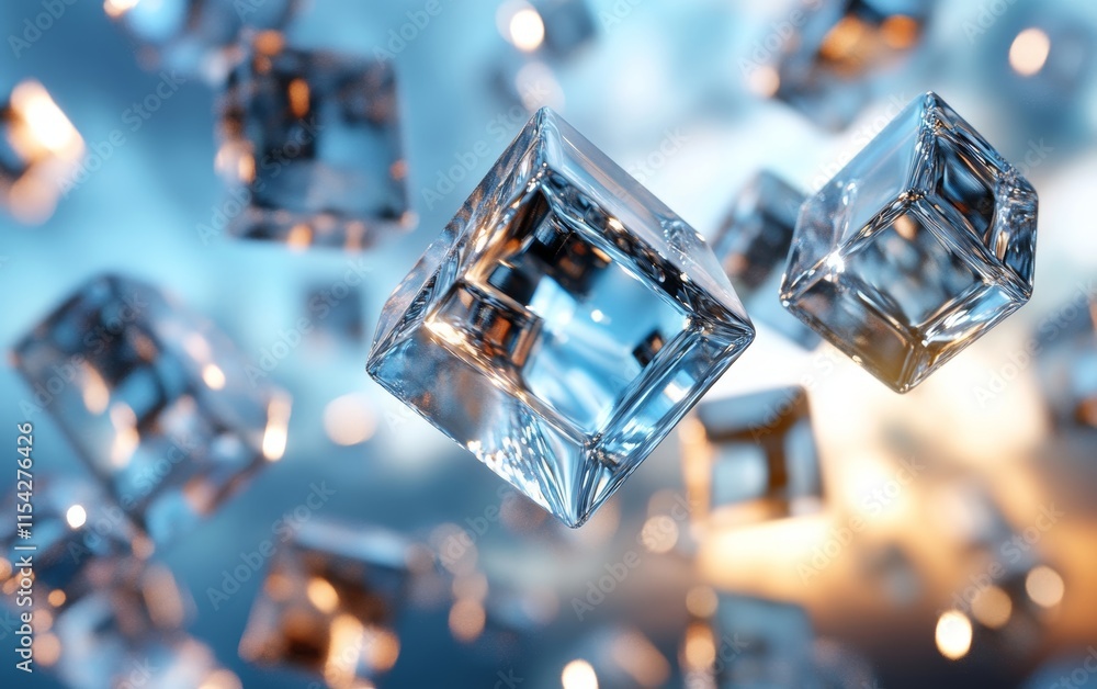 Poster cubes in a rhythmic, fractal motion. generative ai