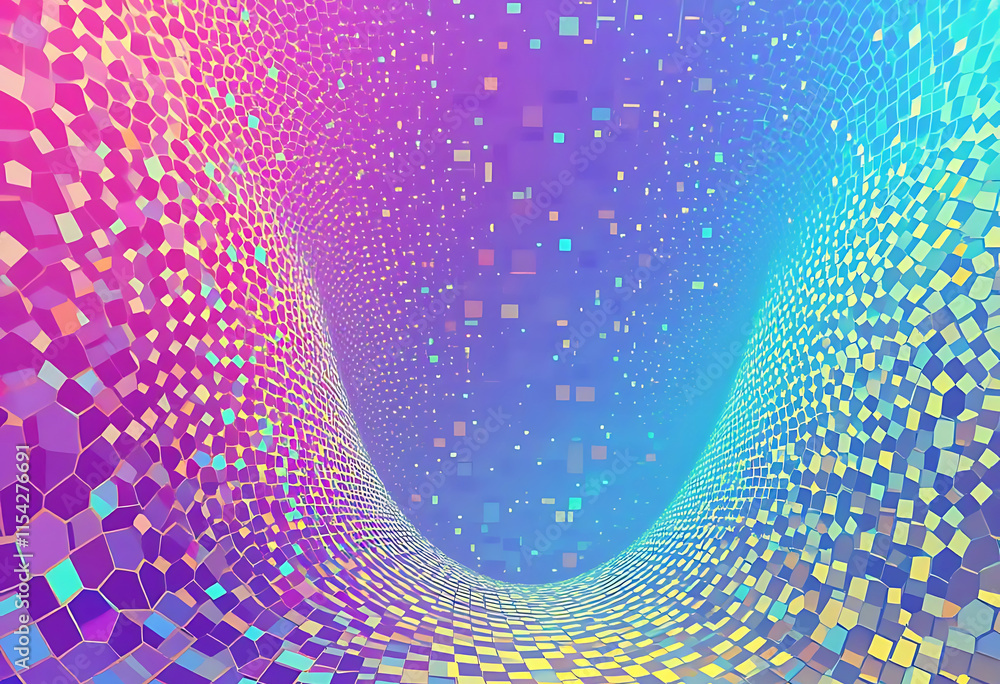 Poster vibrant gradient hexagon pattern with pink-to-blue spectrum and futuristic background design
