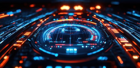 Futuristic digital speedometer depicting advanced data analysis in vibrant colors