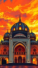Fototapeta premium Sunset Mosque: Majestic Islamic Architecture