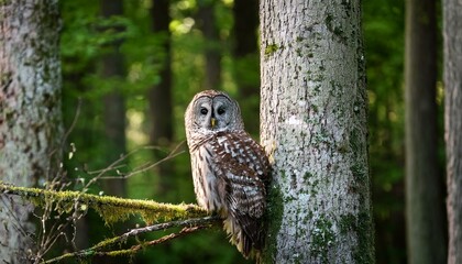 northern noticed owl on tree department in inexperienced wooded area
