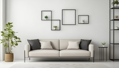 Modern Minimalist Living Room Interior Design with White Sofa and Wooden Furniture