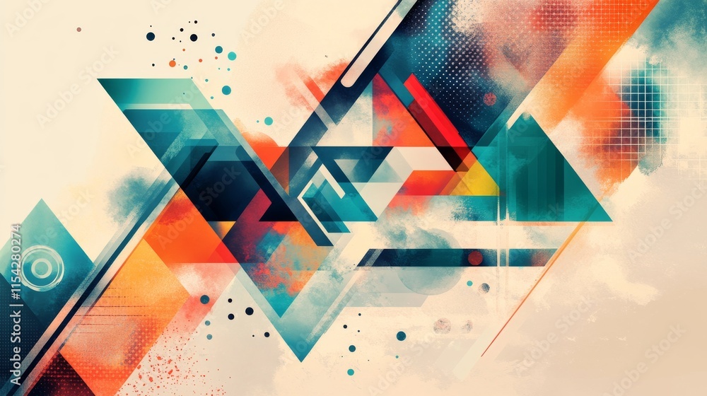 Poster a futuristic abstract design featuring sharp geometric shapes with teal and orange accents, layered 