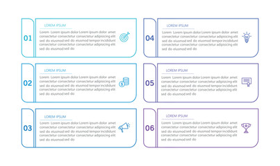 Business vector infographic design template with icons and 6 options or steps. Can be used for process diagram, presentations, workflow layout, banner, flow chart, info graph