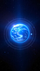 Naklejka premium Earth Orbit Reverse Blue Sun Radiance Outer Space. Epic Cosmos Nebula Constellation Celestial Navigation Satellite View Universe Concept 3D Animation, studio lighting, with white tones