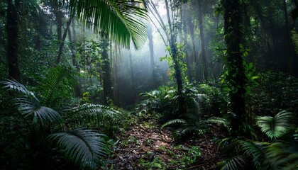 Fototapeta premium deep tropical woodland in darkness