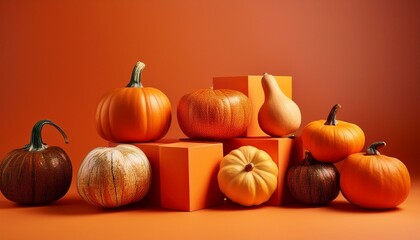 squashes on deep orange coloured cubes fall themed heritage with reproduction area