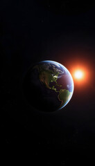 Fototapeta premium earth and sun wallpaper photo of earth in space, with white tones