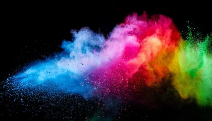 explosion of rainbow holi powder paint on black heritage