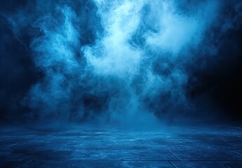 Fototapeta premium Dark blue background with smoke and fog on the floor