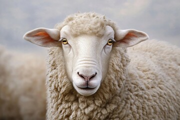 Fototapeta premium A close-up shot of a curious sheep looking directly at the camera