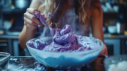 Cooking together in a vibrant kitchen creating colorful treats