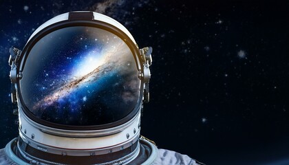 an astronaut s helmet reflecting the stars and galaxies with a substantial nebula inside the heritage