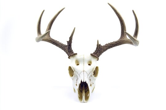 A deer skull with antlers on a white background, great for hunting or wildlife-themed designs - Powered by Adobe