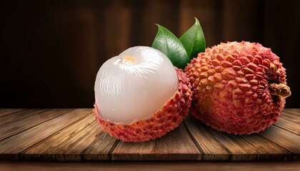 litchi lichee lychee or lichi litchi chinensis on elderly rustic timber heritage with replica area