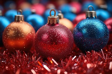 Decorative ornaments and tinsel for Christmas decorations