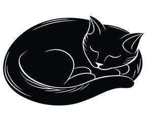 Sleeping Curled Cat Minimalist Black Image