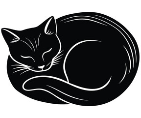 Sleeping Cat Curled Minimalist Black Silhouette