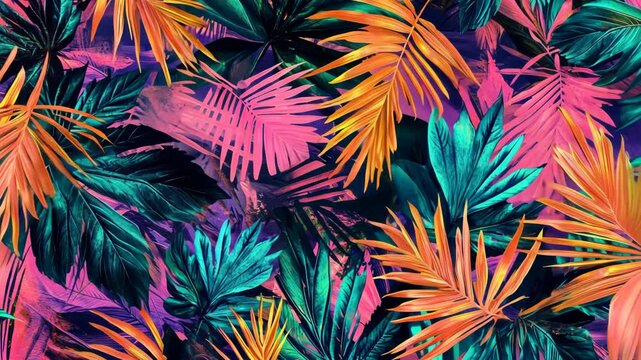 Vibrant tropical leaves in bold colors create an eye-catching pattern for interior design and fashion projects