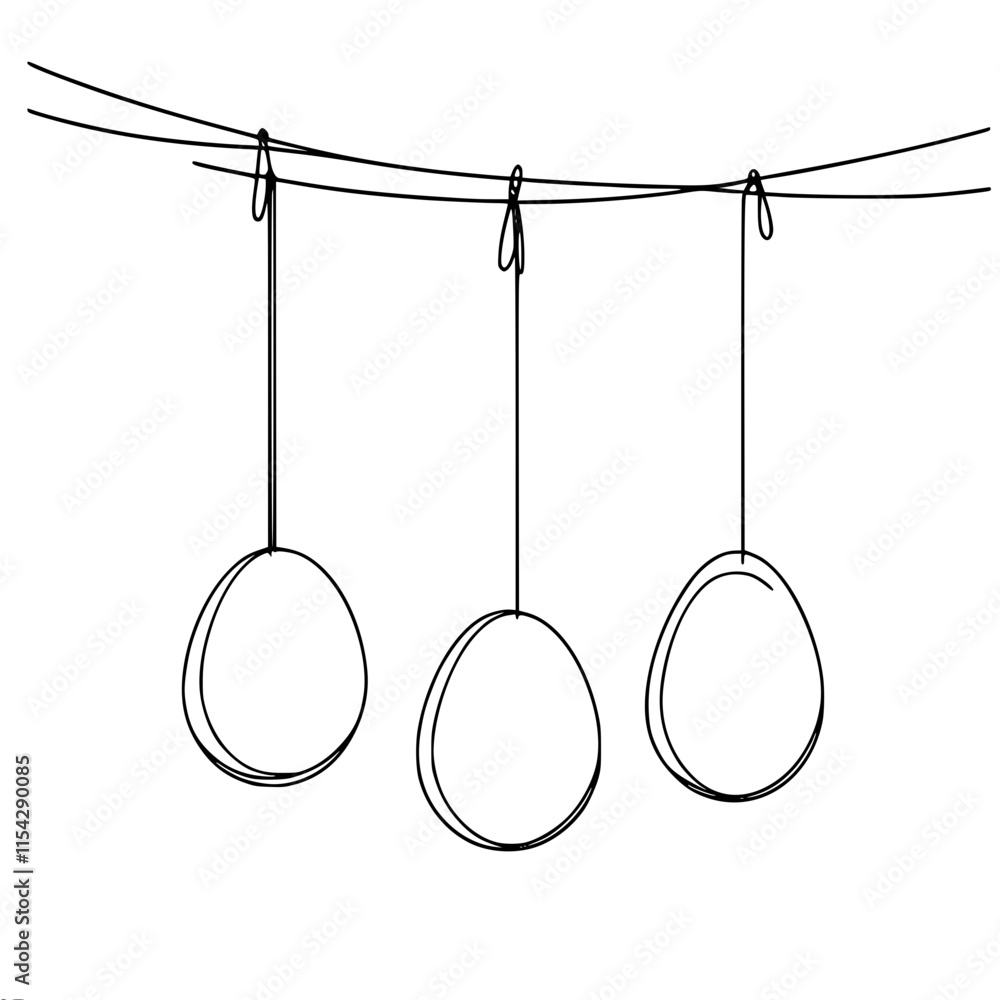 Poster minimalist line drawing of three eggs hanging on strings