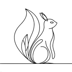 Naklejka premium Elegant line drawing of a minimalist squirrel with leaf detail