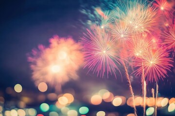 Naklejka premium Colorful fireworks exploding high above the ground